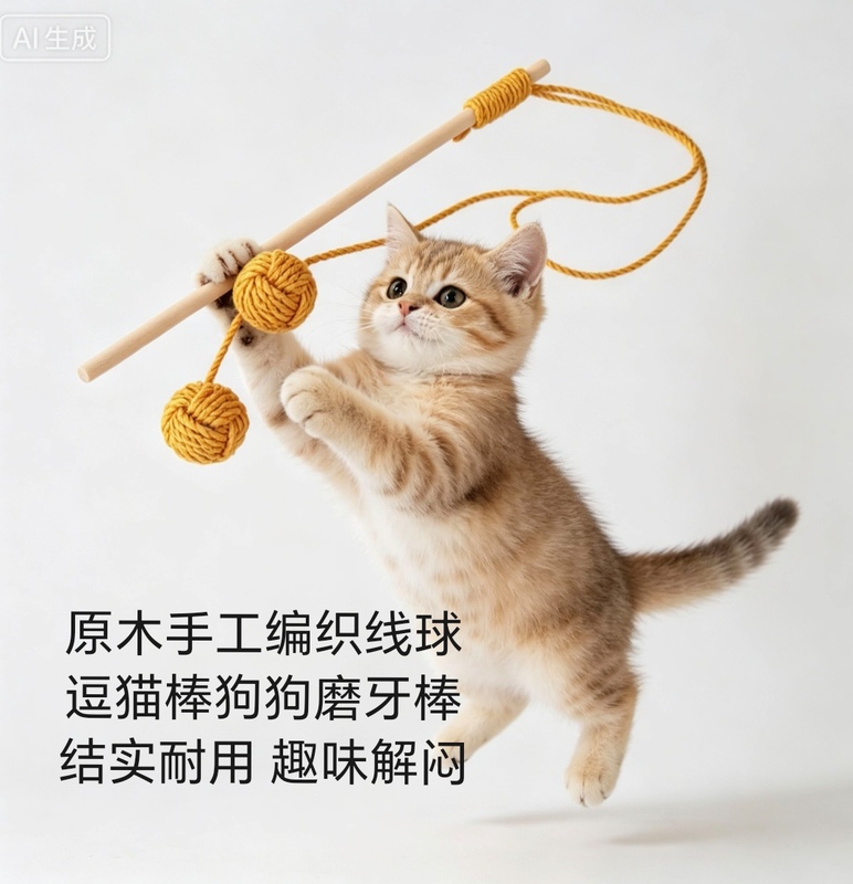 Cross-Border Handmade Cotton Rope Woven Pet Cat Teaser Stick with Rope Knot Ball, Durable Chew Toy, Boredom-Relief Toy, Dog Teething Ball, Wooden Stick Cross-Border Handmade Cotton Rope Woven Pet Cat Teaser Stick with Rope Knot Ball, Durable Chew Toy, Boredom-Relief Toy, Dog Teething Ball, Wooden Stick