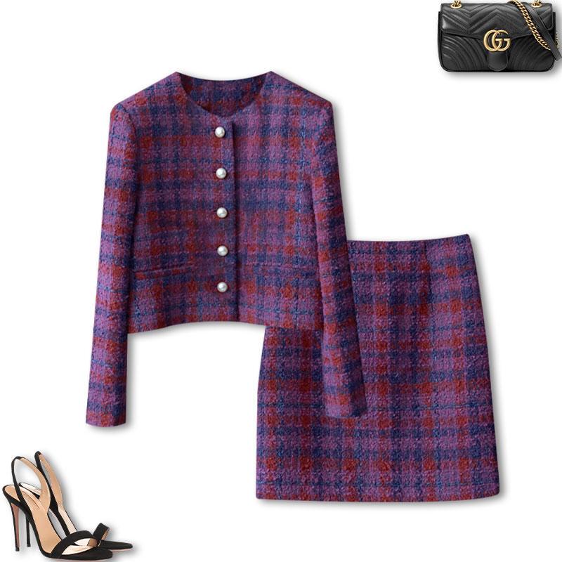 Tweed Tweed-Style Two-Piece Set, Ladylike Plaid Suit for Women, 2026 Autumn and Winter Wool Knitted Jacket and Hip-Hugging Skirt Tweed Tweed-Style Two-Piece Set, Ladylike Plaid Suit for Women, 2026 Autumn and Winter Wool Knitted Jacket and Hip-Hugging Skirt