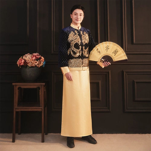 Мужской традиционный свадебный наряд Сюхэ, свадебное платье, вечернее платье, 2024 года, цвета шампанского