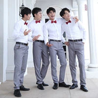 Серые брюки+длинная рубашка+черный воротник пятьдесят