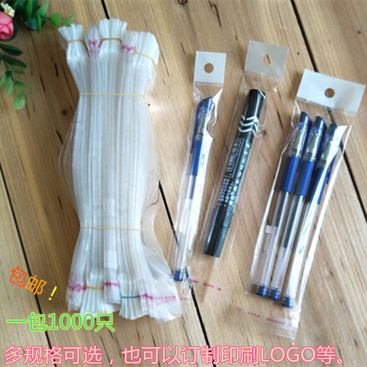 opp slim bag adhesive self-adhesive bag Pen Ball-point Pen Ball-refill Transparent Bag Supermarket Hanging Hole Bag Wholesale