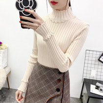 Large size womens knitted autumn new fat sister turtleneck sweater slim body thin base shirt foreign style top