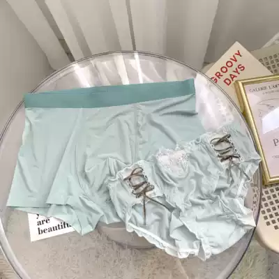 RoseMemory~Couple panties ice silk retro college style mesh sexy lace mid-waist men's and women's sexual confusion