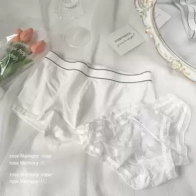 RoseMemory ~ couple underwear female mesh sexy couple pair thin breathable solid color simple Middle waist