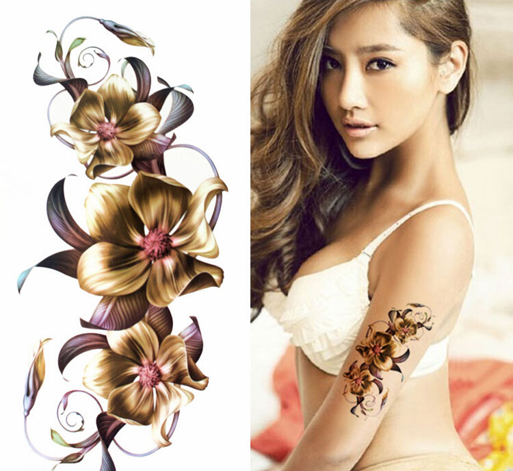 Hoa vàng đẹp không thấm nước Nữ Long Kéo dài Sexy Tummy Che khuyết điểm Nhãn dán cơ thể Vẽ hình xăm Nhãn dán Nữ tattoo dán