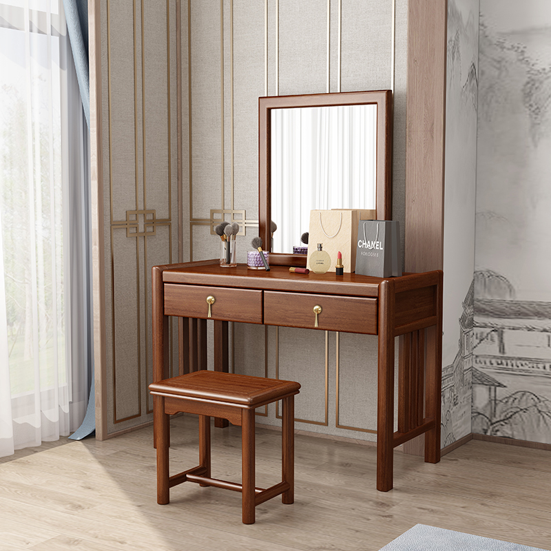New Chinese style gold silk sandalwood solid wood dressing table makeup table and chair combination modern simple Zen bedroom light luxury furniture