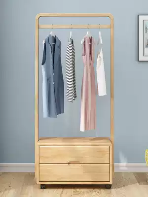 Solid wood coat rack floor hanging hanger shoe changing stool cabinet integrated simple bedroom household clothes simple modern