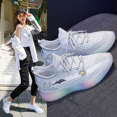 2021春夏新款彩虹底飞织椰子女鞋时尚小雏菊透气跑步休闲运动鞋女