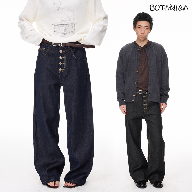 Botanica Decorative Button Placket Raw Denim Jeans Autumn Lyocell Micro-Flared Silhouette American Retro Long Pants
