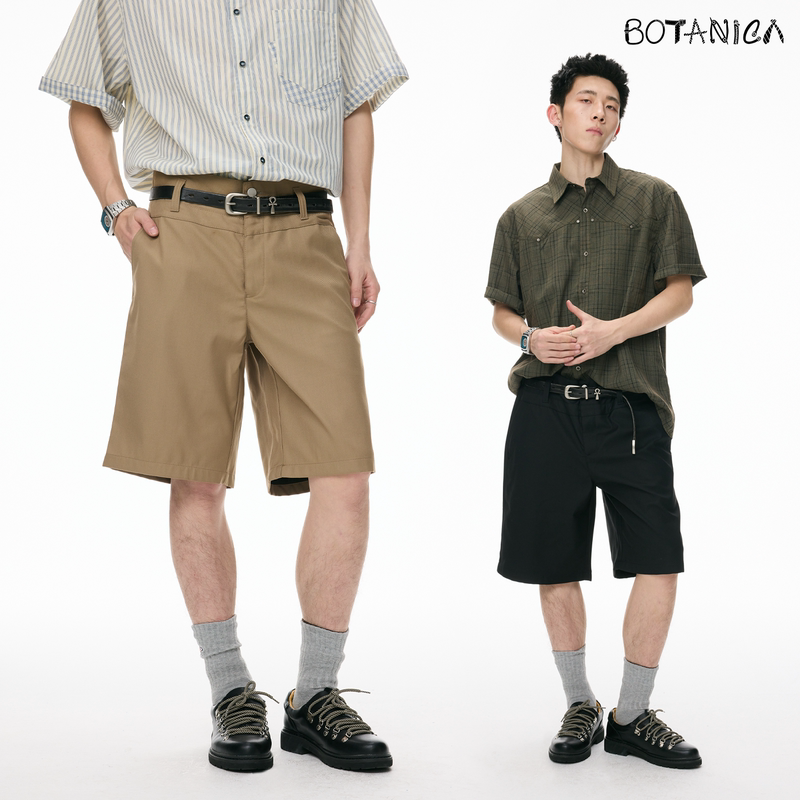 Botanica Double-Waist Straight-Leg Dress Pants Summer Unisex American Retro Vintage Khaki Gray Black Silhouette Suit Shorts