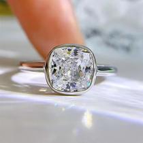 New model of simulated diamond ring for the year of birth 7*7 pillow-shaped white diamond ice flower cut wedding ring for women European and American cross-border ins gift