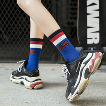 ins super fire socks female Korean version of college style cotton mid-tube socks Street personality skateboarding sports tide socks autumn thin