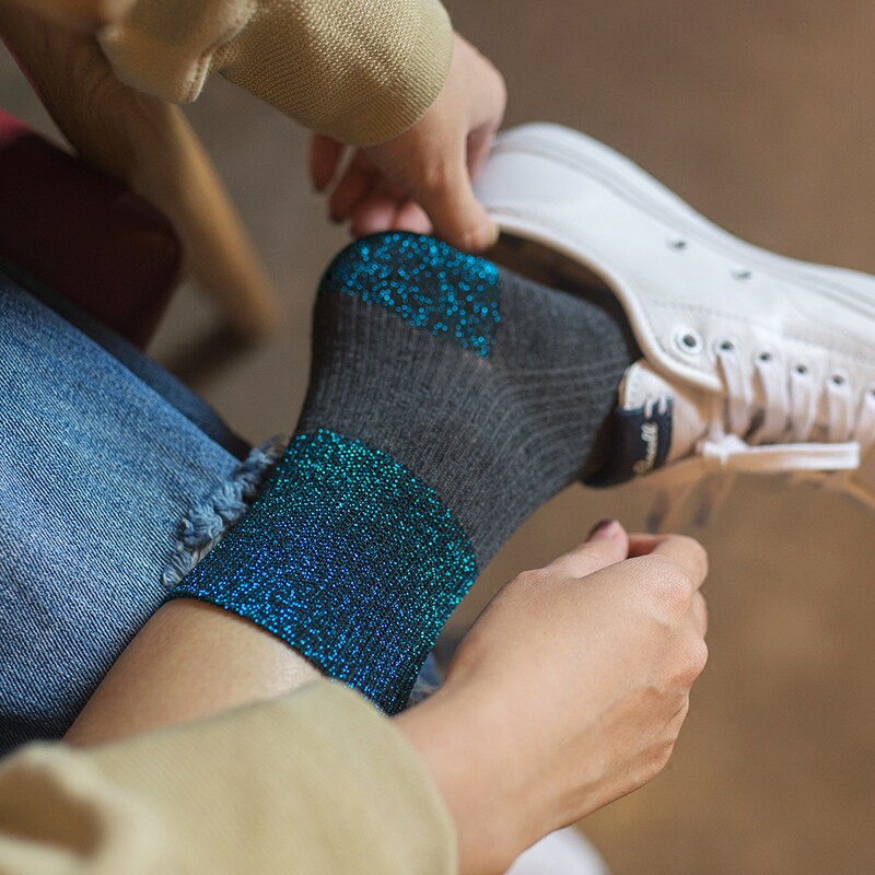 Women's socks summer thin filigree cotton socks bright silk Japanese Korean socks silver onion breathable isn tide