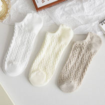 Socks womens spring and summer pure cotton thin models ins tide Japanese low-top shallow-mouth socks solid color boat socks silicone non-slip invisible