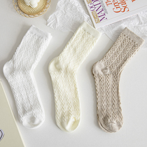 Japanese jk socks womens spring and summer thin cotton mid-tube socks ins tide Japanese solid color pile stocking long tube