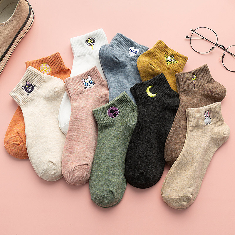 Socks Short Socks Female Shallow Mouth Spring Autumn Slim pure cotton South Korea Ins trend cute Japanese style Cartoon College Wind Spring Summer