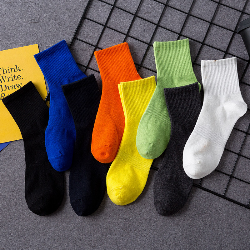 Colorful socks men's spring and autumn cotton breathable sweat-absorbing deodorant street all-match ins trendy pure cotton mid-tube socks autumn and winter