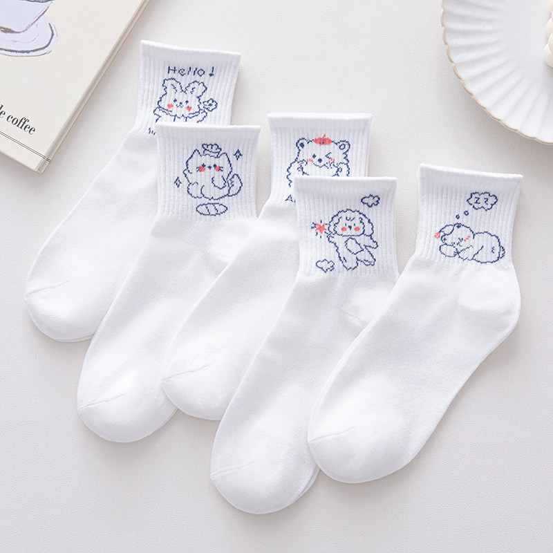 White socks women's tube socks ins tide summer thin cotton cute Japanese cartoon wild socks spring and autumn