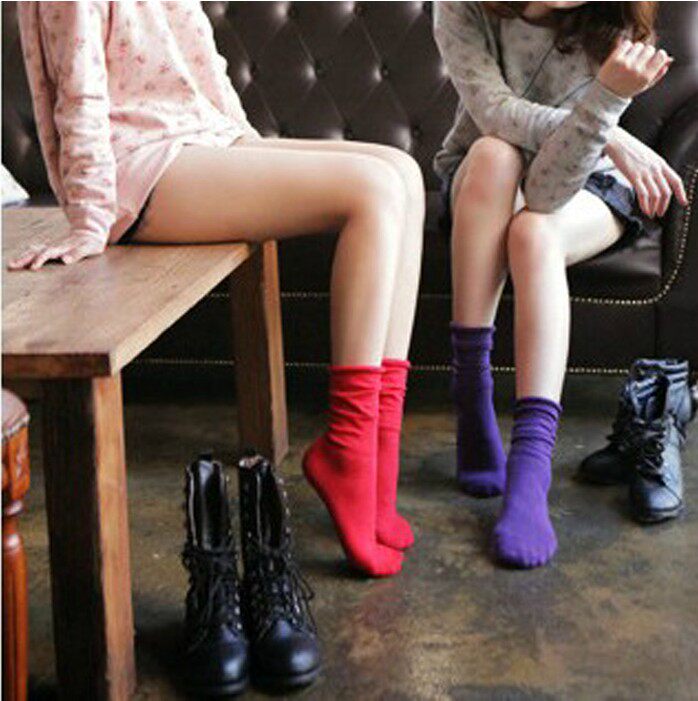 Cotton stockings women's spring and autumn Korean candy color stockings curled socks National style women's tide socks College socks