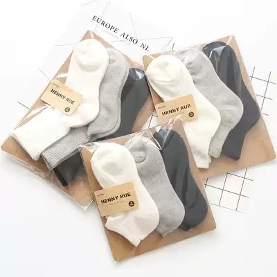 South Korea ulzzang mid-tube socks women's autumn and winter black and white gray solid color thick towel bottom terry socks cotton socks men