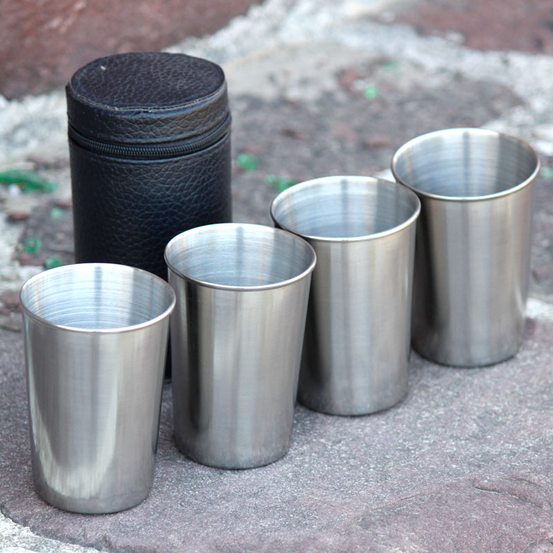 Outdoor 4 packs of 150ml portable stainless steel folding picnic beer mugs for household anti-fall children's brushing water mugs