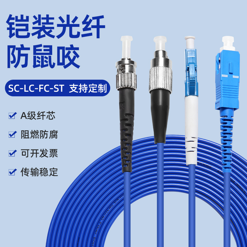 Armored Single-Mode Multi-Mode Fiber Optic Patch Cord, Rodent-Resistant, Sc/Fc/Lc/St, Telecom-Grade Single-Core Dual-Core Armored Pigtail Armored Single-Mode Multi-Mode Fiber Optic Patch Cord, Rodent-Resistant, Sc/Fc/Lc/St, Telecom-Grade Single-Core Dual-Core Armored Pigtail