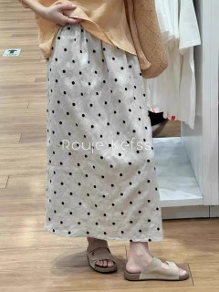 Rouje kefss french temperament polka-dot linen skirt women's summer thin slim a-line ramie cotton and linen skirt
