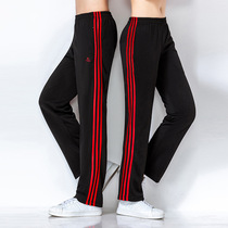 Three bars red sweatpants black trousers Womens spring and autumn morning running sweatpants Mens large size loose sports casual pants