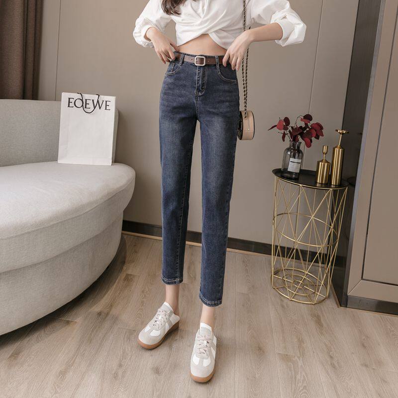 Straight Drum Jeans Lady Spring Autumn 2022 New Korean Version High Waist Display Slim Rounder Loose 90% Small Feet Kharen Pants