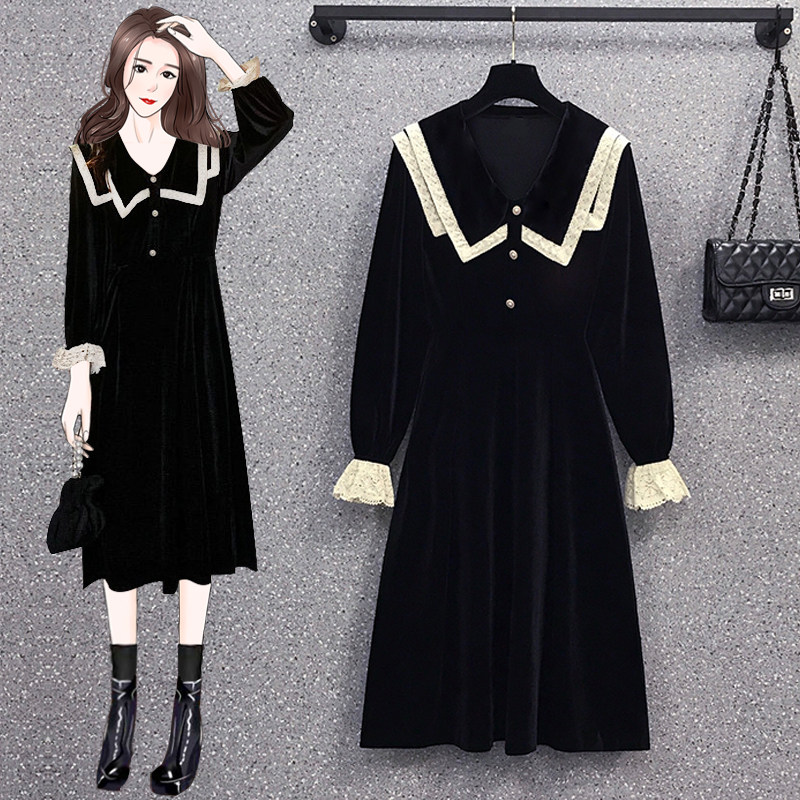 Han Edition New Large Size Women's Fat Sister Yangpi Red Red Red Reducing Age French Velvet Ocean Clothing