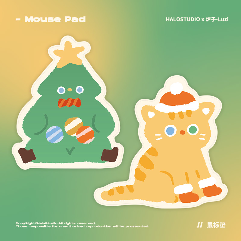 HaloStudio original cloth rubber, super cute in winter, Christmas tree orange cat, special-shaped mouse pad