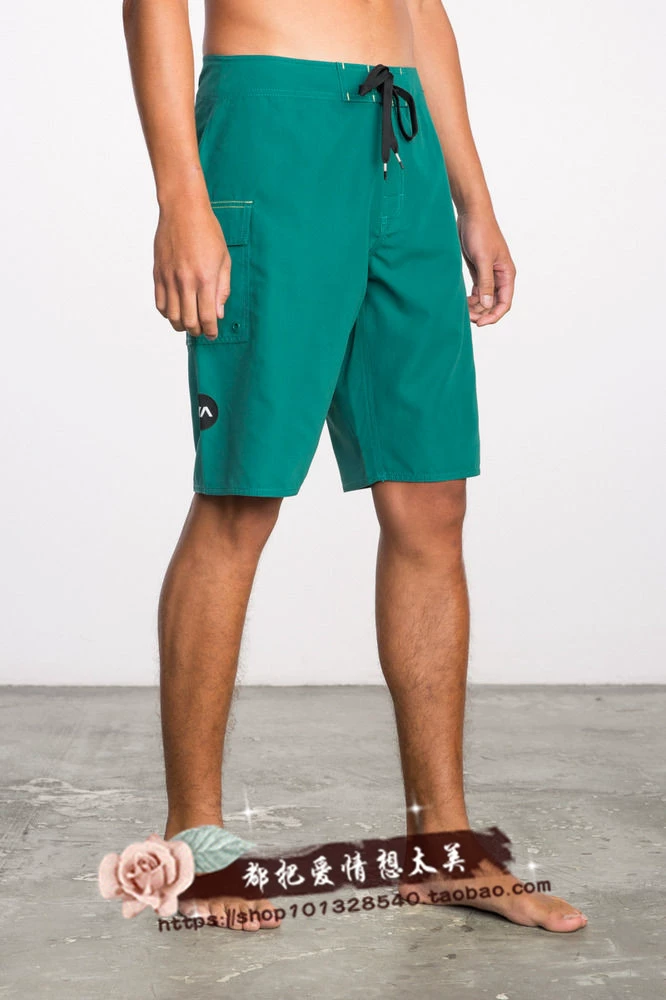 Hurley lướt sóng quần short thun eo màu xanh lá cây bãi biển quần bơi bè năm điểm quần ống túm nam - Quần bãi biển