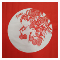 Lychee flower and bird paper cut pure handmade double-sided red rice paper Chinese characteristic traditional culture 80 * 80 cm sticker
