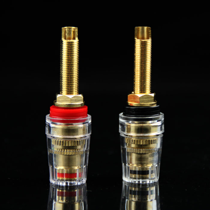 Premium pure copper gold plated with transparent crystal plastic speaker amplifier Banana socket long tail horn terminal