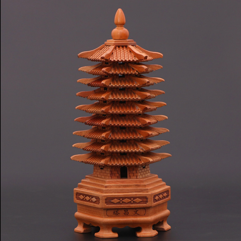 Peach Wood Wenchang Tower Pendulum Piece Nine Floors thirteen Layers Kids Book Room Desk Face Decoration Pendulum Pieces Peach Wood Engraving Crafts-Taobao