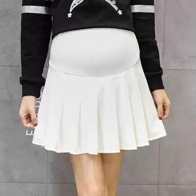 2020 pregnant women's skirt spring and summer autumn pleated three-point short skirt outside wear early spring skirt pregnant woman A- shaped puffy skirt