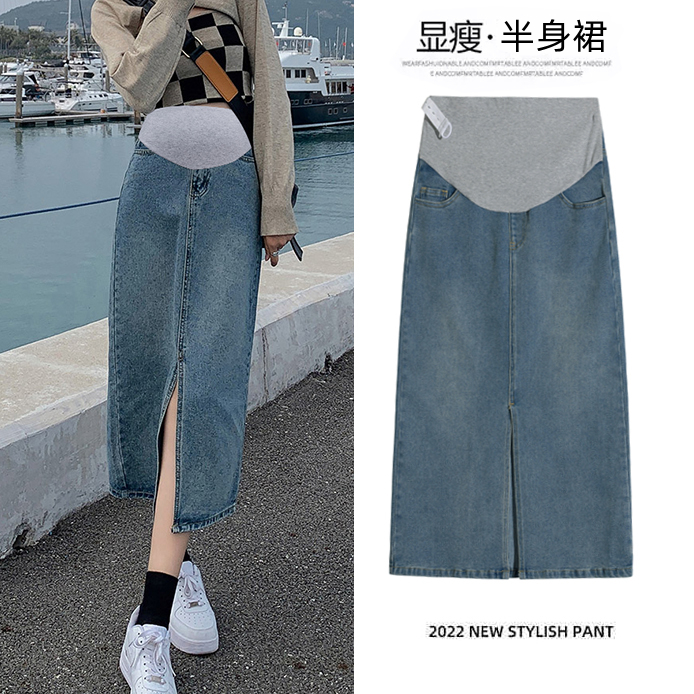 Pregnant Woman Cowboy Half Body Dress Spring Summer Style Out Casual A Character Skirt Hip Tobella Jeans Skirt Autumn Winter Open Fork Skirt-Taobao