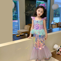 Платье принцессы Ариэль с русалкой для девочек облегающее платье с рыбьим хвостом и блестками платье на бретельках красочная юбка с хвостом русалки