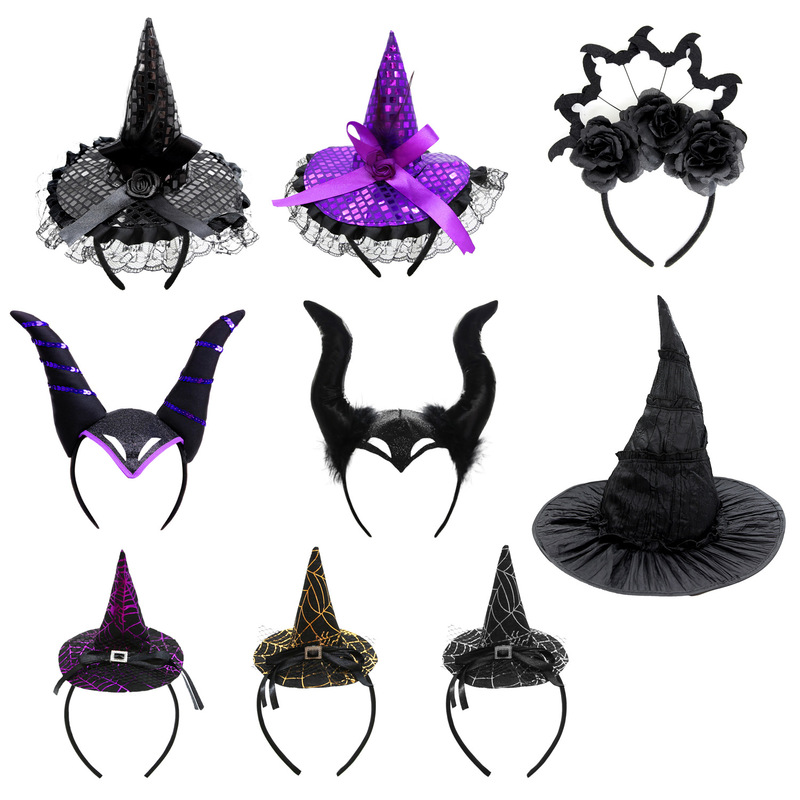Halloween Pumpkin Party Masquerade Funny Headdress Magic Bad Witch Madeleon Black Makeup Props Halloween Pumpkin Party Masquerade Funny Headdress Magic Bad Witch Madeleon Black Makeup Props