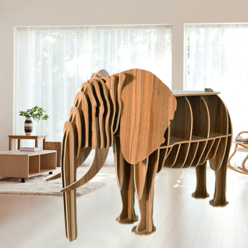 Simple elephant decoration animal shape log bookshelf library window props display rack early education floor decoration rack