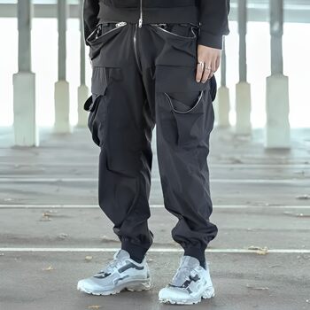 Njwn P38-E Multi-Pocket Zipper Functional Outdoor Waterproof Loose-Fitting Cargo Pants with Drawstring, Not Acronym