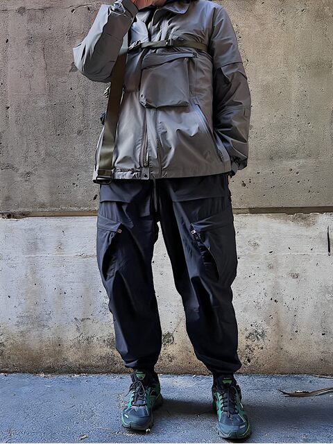 Njwn P38-E Multi-Pocket Zipper Functional Outdoor Waterproof Loose-Fitting Cargo Pants with Drawstring, Not Acronym