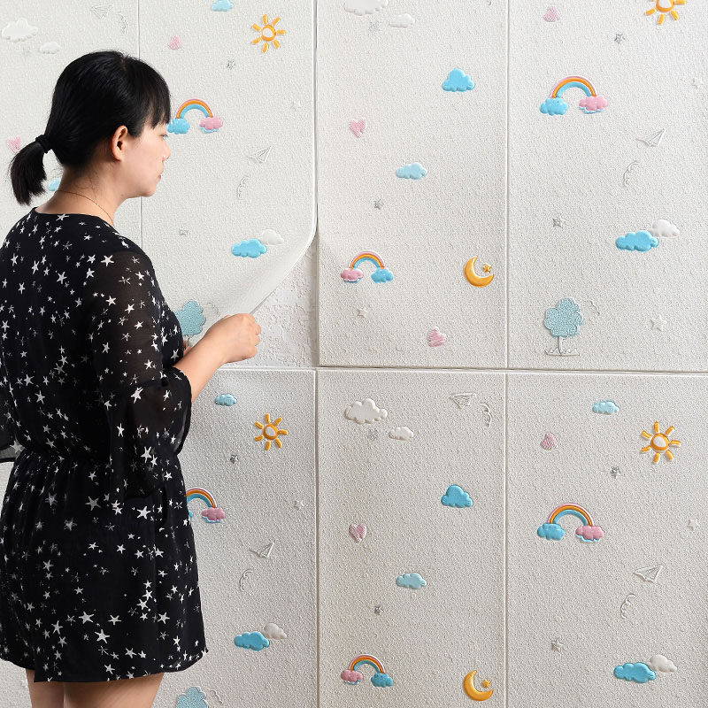 Wallpaper self-adhesive bedroom 3d three-dimensional wall stickers cartoon wallpaper waterproof anti-collision soft bag kindergarten children's room stickers