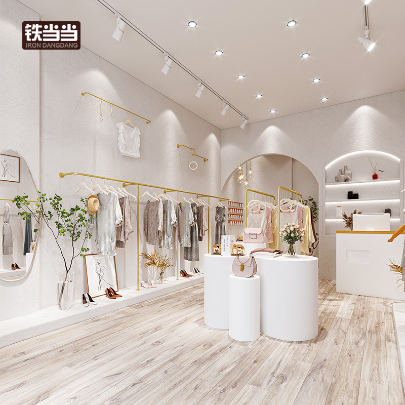 Clothing Shelves Show Rack Clothing Store Brief Golden Upper Wall Display Shelf Online Red Shop Furnishing Women's Clothing Hanghanger-Taobao