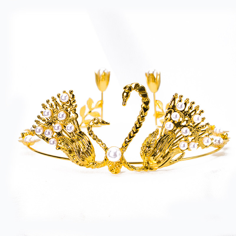Big and small swan crown cake decoration Pearl flower love crown cake decoration accessories Bridal hair accessories