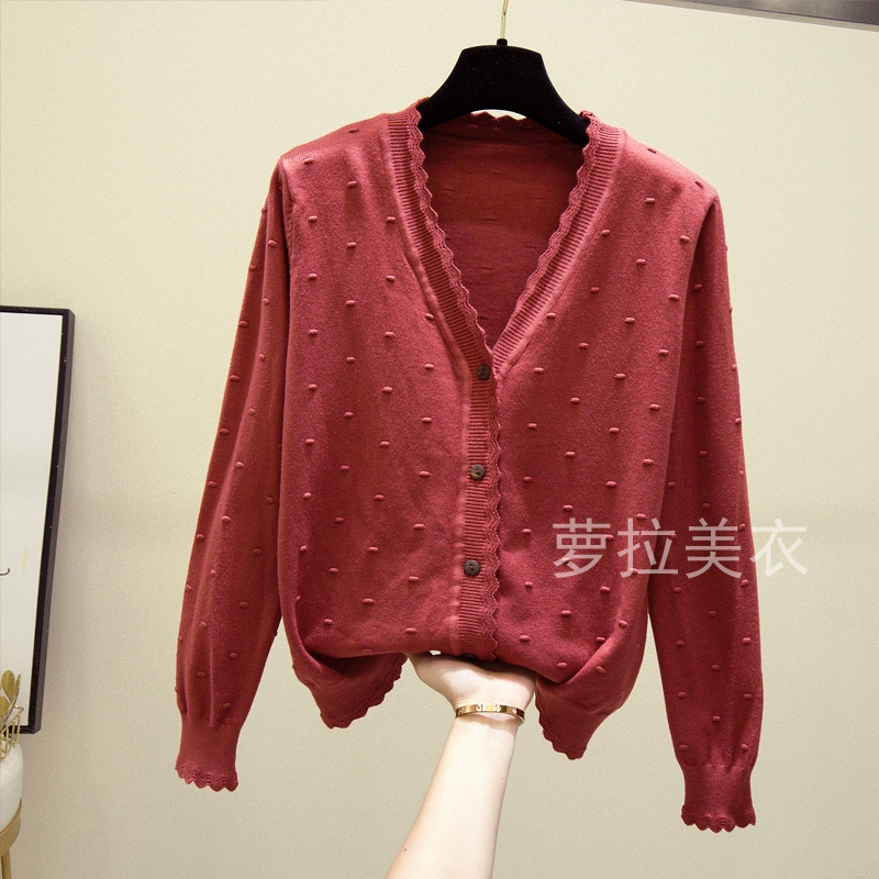 Áo len mùa thu và mùa đông của phụ nữ dệt kim cardigan phần mỏng hoang dã lỏng lẻo jacquard polka dot khăn choàng cashmere áo len phụ nữ - Áo / áo thun