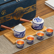 Convenient 999 sterling silver travel tea set Jingdezhen side put brewer fast cup one pot four tea cups