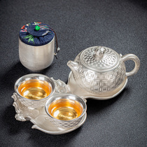 999 sterling silver small teapot high-end travel convenience kung fu tea set one pot two cups silver tea cup purple sand gilded silver home