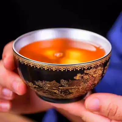 Silver Tea set 999 Sterling silver cup Tea cup Kung Fu Tea cup Enamel color gilt silver cup Sterling silver liner Master Cup Sterling Silver