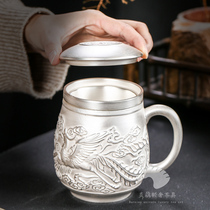 999 Sterling Silver Water Cup Personal Office Tea Cup Gift Box High Grade Ceramic Gilded Silver Tea Separation with Lid And Filtered